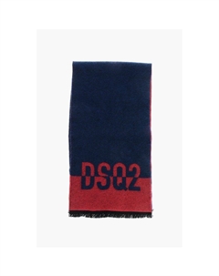 Двухцветный шарф из натуральной шерсти с бахромой, Blue Dsquared2
