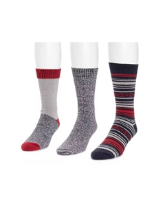 Microfiber Men's Boot Носки - 3 Pack, Red/Black/Navy Stripe Muk luks