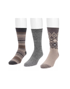 Microfiber Men's Boot Носки - 3 Pack, Beige/Brown/Grey Stripe/Fairisle Muk luks