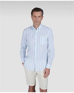 Мужская многоцветная льняная рубашка в полоску, белый Paul & shark