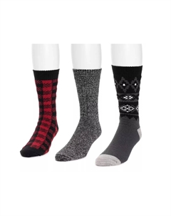 Microfiber Men's Boot Носки - 3 Pack, Black/Grey/Red Checkered/Fairisle Muk luks