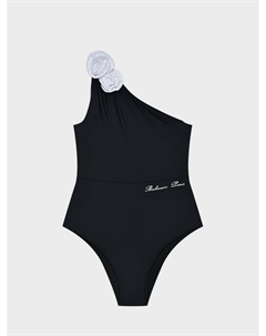 Купальник с белыми цветами, черный Balmain