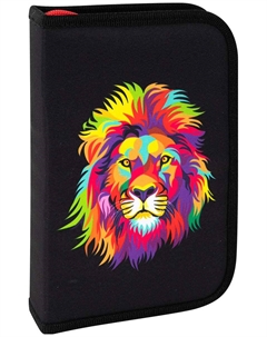 Пенал с наполнением, 1 отделение, 1 откидная планка, 24 предмета, полиэстер, 21х14 см, "Colorful lion" Brauberg