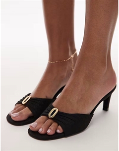 Туфли-мюли на каблуке-рюмочке из жаккарда черного цвета Mango