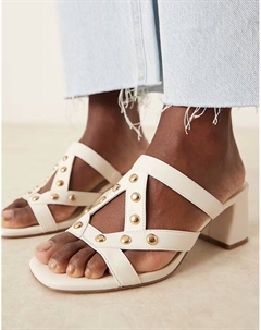 Howdy мюли на среднем каблуке с заклепками в клетку в цвете «кремовый» Asos design