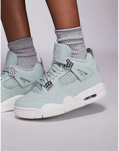 Кроссовки Nike Air 4 Retro зеленого и серебристого цветов Jordan
