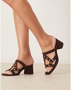 Howdy замшевые мюли на среднем каблуке с заклепками шоколадного цвета Asos design