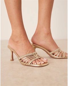 Мюли Hazel с плетеной клеткой на среднем каблуке золотистого цвета Asos design