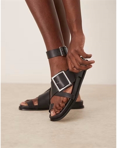 Сандалии Flawless Leather со стелькой-петлей для большого пальца черного цвета Asos design