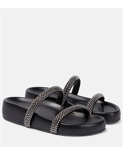 Украшенные кожаные шлепанцы на платформе, черный Gianvito rossi