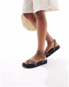 Сандалии с ремешками из рафии черного цвета Pull & bear