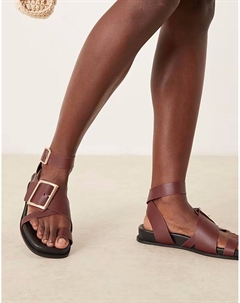Сандалии Flawless из натуральной кожи с петлей для большого пальца в бордовом цвете Asos design