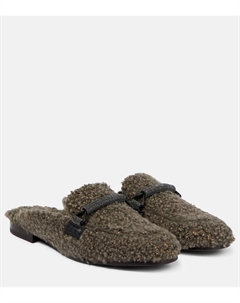 Украшенные тапочки из овчины, коричневый Brunello cucinelli