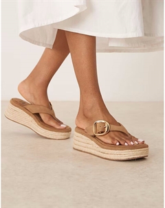 Туфли-стринги на танкетке с пряжкой на носке в серо-коричневом цвете Asos design