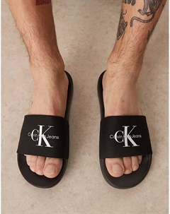 Шлепанцы с большим логотипом черного цвета Calvin klein jeans