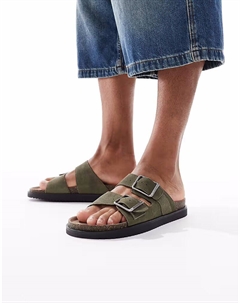 Сандалии с двумя ремешками цвета хаки Pull & bear