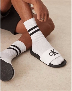 Шлепанцы с логотипом белого и черного цвета Calvin klein jeans