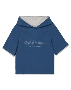 Хлопковая футболка с капюшоном, синий Brunello cucinelli