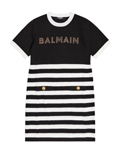 Полосатое платье из джерси с логотипом, черный Balmain
