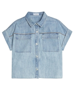 Украшенная джинсовая рубашка, синий Brunello cucinelli