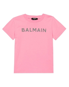 Футболка из хлопкового джерси с логотипом, розовый Balmain