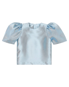 Атласный топ с пышными рукавами, синий Caroline bosmans