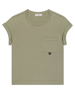 Украшенная футболка из хлопкового джерси, зеленый Brunello cucinelli