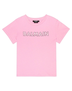 Футболка из хлопкового джерси с логотипом, розовый Balmain