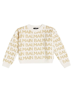 Свитер интарсия с логотипом из смесовой шерсти, белый Balmain