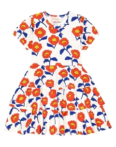 Ярусное платье из хлопкового джерси с цветочным принтом, красный Mini rodini