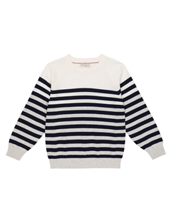 Полосатый хлопковый свитер, черный/белый Brunello cucinelli