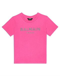 Футболка из хлопкового джерси с логотипом, розовый Balmain
