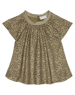 Топ из смесового хлопка в технике бродери англез, зеленый Brunello cucinelli