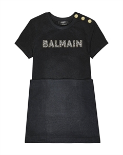 Платье из хлопкового джерси с логотипом, черный Balmain