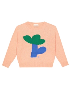 Хлопковый свитер интарсия с цветочным принтом, розовый Bobo choses