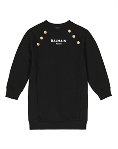Украшенное платье из хлопкового джерси, черный Balmain