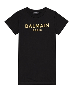 Платье из хлопкового джерси с логотипом, черный Balmain