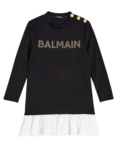 Платье из хлопкового джерси с логотипом, черный Balmain