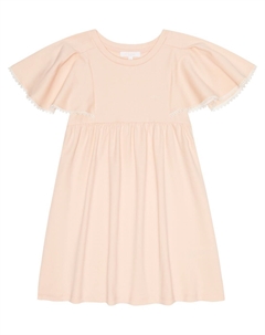 Хлопковое платье с вышивкой и оборками на рукавах, розовый Chloe
