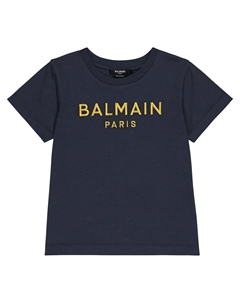 Хлопковая футболка с логотипом, синий Balmain