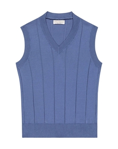 Жилет из хлопкового свитера, синий Brunello cucinelli