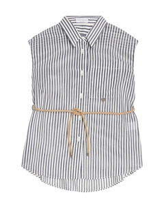 Полосатая рубашка из смеси хлопка и шелка, белый Brunello cucinelli