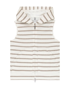 Хлопковый жилет в полоску с капюшоном, белый Brunello cucinelli