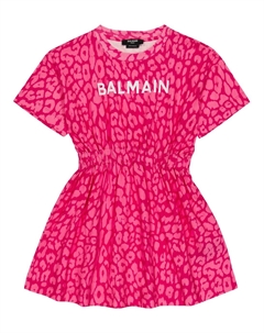 Платье из хлопка с леопардовым принтом, розовый Balmain