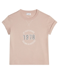 Украшенная хлопковая футболка, розовый Brunello cucinelli