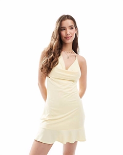 Мини-платье с воротником-халтером бледно-желтого цвета Pull & bear