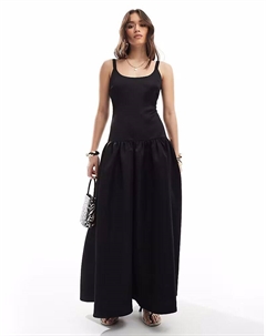 Структурированное атласное платье макси с круглым вырезом и заниженной талией черного цвета 4th & reckless