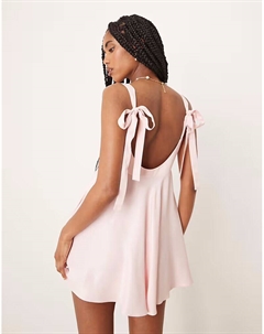 Платье мини-платье с атласным бантом сзади розового цвета Asos design