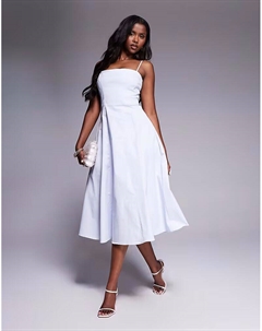 Сарафан-миди Dolly из эластичного хлопка А-силуэта нежно-голубого цвета House of cb