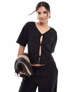 Черный топ из льняной смеси с завязкой спереди, коорд Jdy
